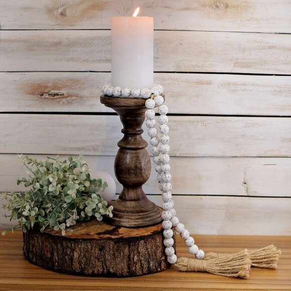 2x Mainevent Tall Pillar Candle Holder 8 in Dark Brown Rustic Wood Decor - Picture 4 of 15